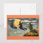 Halloween Witch Moon Retro Victoriaans Briefkaart (Voorkant / Achterkant)