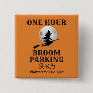 Halloween Witch One Hour Broom Parking Vierkante Button 5,1 Cm