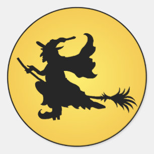 Halloween Witch op bezemsticker Ronde Sticker