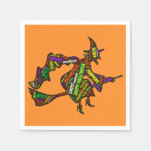 Halloween Witch op een Broomstick Oranje Typografi Servet