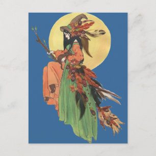 Halloween Witch passeert de Moonlight Briefkaart