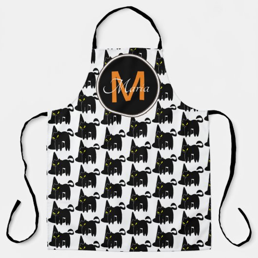 Halloween Witch Pet en Black Cat Monogram Schort (Voorkant)