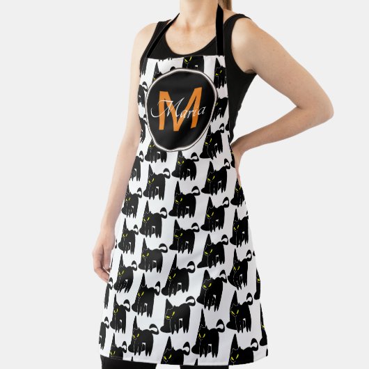 Halloween Witch Pet en Black Cat Monogram Schort (Insitu)