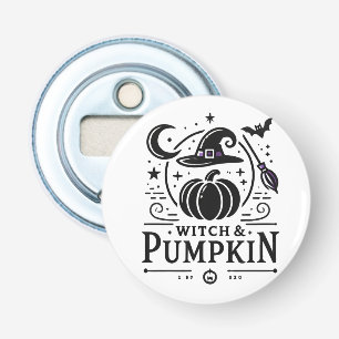 Halloween Witch Pet en Pompoen Ontwerp Magic Art Button Flesopener