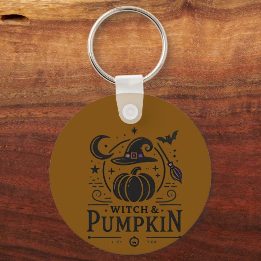 Halloween Witch Pet en Pompoen Ontwerp Magic Art Sleutelhanger (Achterkant)