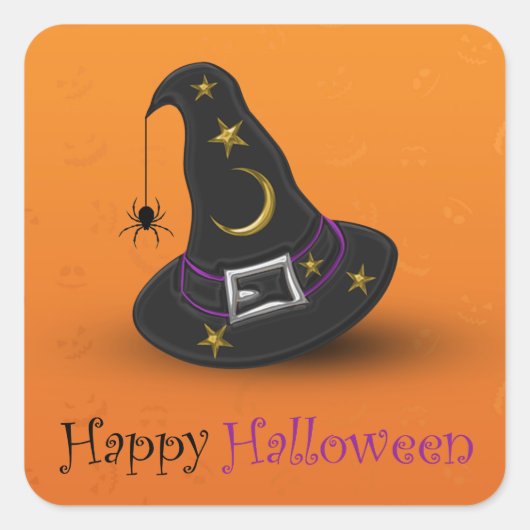 Halloween Witch Pet met spin Vierkante Sticker (Voorkant)