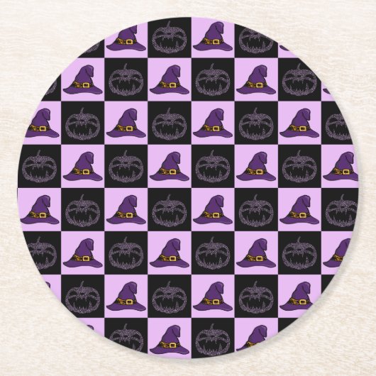 Halloween Witch Pet Pumpkin Face Spooky Pattern Ronde Kartonnen Onderzetter (Voorkant)