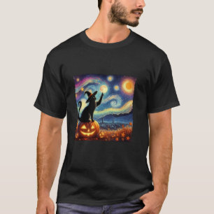 Halloween Witch Pet Sterrennacht Cat Van Gogh Cat T-shirt