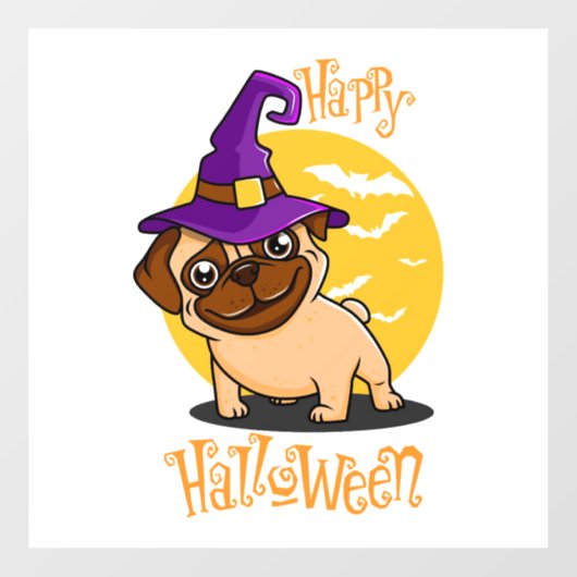 Halloween Witch Pug Window Cling Raamsticker (Vel)