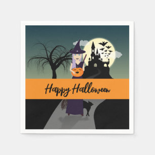 Halloween Witch Pumpkin Black cat Jouw tekst Servet