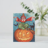 Halloween Witch, Pumpkin & Owl  Feestdagenkaart (Staand voorkant)