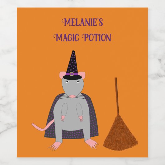 Halloween Witch Rat en Broom Custom Wijn Etiket (Enkel label)