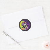 Halloween Witch Riding Broom Ronde Sticker (Envelop)