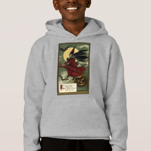 Halloween Witch Riding Broomstick met kat (Voorkant)