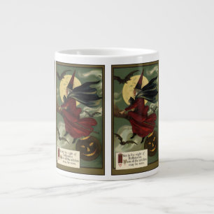  Halloween Witch Riding Broomstick met kat Jumbo Beker