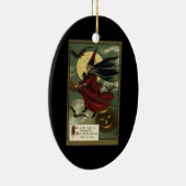 Halloween Witch Riding Broomstick met kat Keramisch Ornament (Rechts)