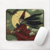  Halloween Witch Riding Broomstick met kat Muismat (Met muis)