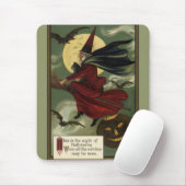 Halloween Witch Riding Broomstick met kat Muismat (Met muis)