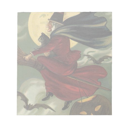  Halloween Witch Riding Broomstick met kat Notitieblok (Voorkant)