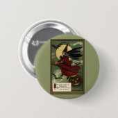  Halloween Witch Riding Broomstick met kat Ronde Button 5,7 Cm (Voorkant /achterkant)