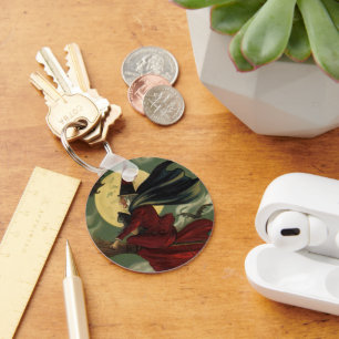  Halloween Witch Riding Broomstick met kat Sleutelhanger