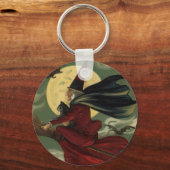  Halloween Witch Riding Broomstick met kat Sleutelhanger (Voorkant)
