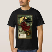  Halloween Witch Riding Broomstick met kat T-shirt (Voorkant)