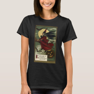 Halloween Witch Riding Broomstick met kat T-shirt