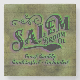 Halloween Witch Salem Broom Company Sign Stenen Onderzetter