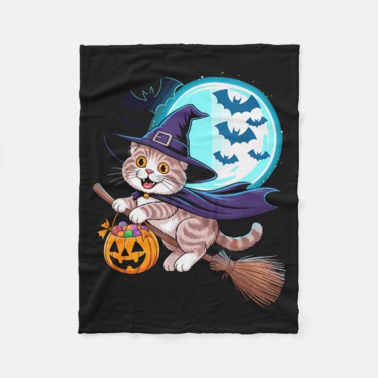 Halloween Witch Scottish Fold Moon Coupari  Fleece Deken (Voorkant)