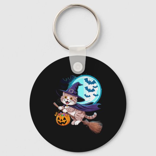 Halloween Witch Scottish Fold Moon Coupari  Sleutelhanger (Voorkant)