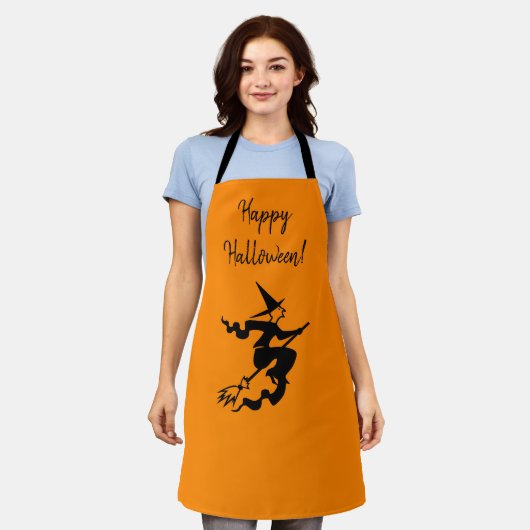 Halloween Witch Sinaasappel Zwart All-Over Print S Schort (Gedragen)