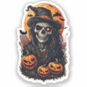 Halloween Witch Skulls – Spooky Gothic Witchcraft Sticker (Voorkant)