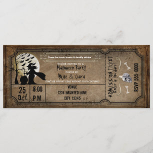 Halloween  Witch Spooky Ticket Invitation Kaart