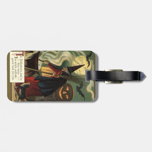 Halloween Witch Stirring Magic Cauldron Bagagelabel (Achterkant horizontaal)