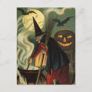  Halloween Witch Stirring Magic Cauldron Briefkaart