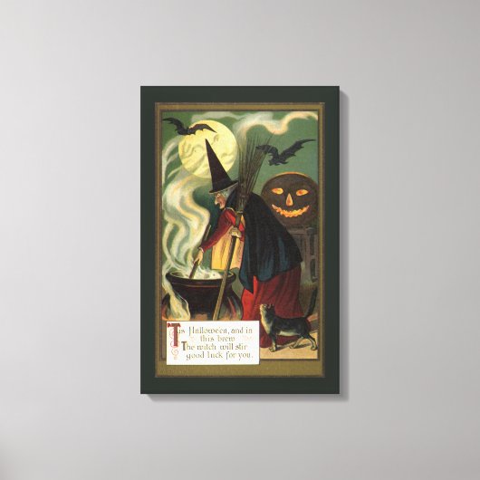 Halloween Witch Stirring Magic Cauldron Canvas Afdruk (Voorkant)