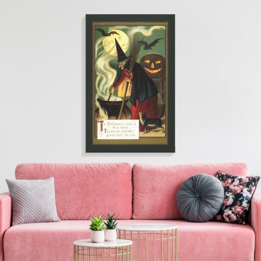 Halloween Witch Stirring Magic Cauldron Canvas Afdruk (Insitu (Woonkamer))