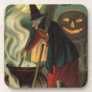 Halloween Witch Stirring Magic Cauldron Drankjes Onderzetter