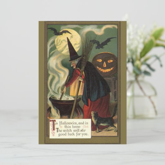  Halloween Witch Stirring Magic Cauldron Kaart (Staand voorkant)