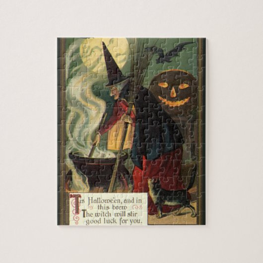 Halloween Witch Stirring Magic Cauldron Legpuzzel (Verticaal)