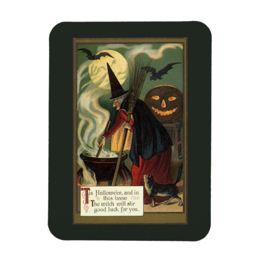  Halloween Witch Stirring Magic Cauldron Magneet (Verticaal)