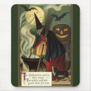 Halloween Witch Stirring Magic Cauldron Muismat