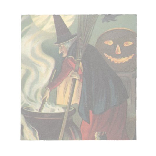 Halloween Witch Stirring Magic Cauldron Notitieblok (Voorkant)