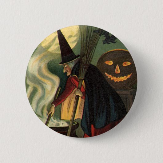Halloween Witch Stirring Magic Cauldron Ronde Button 5,7 Cm (Voorkant)