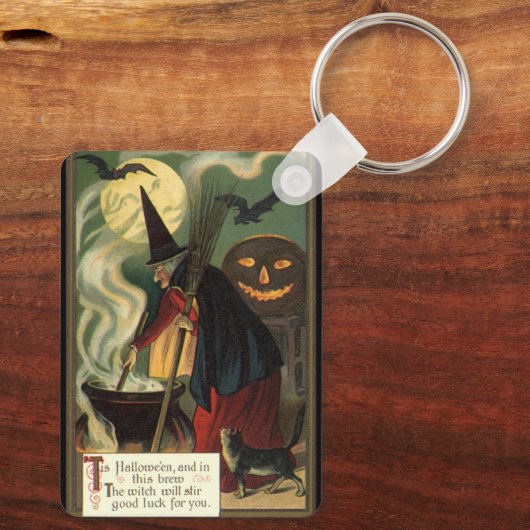  Halloween Witch Stirring Magic Cauldron Sleutelhanger (Achterkant)