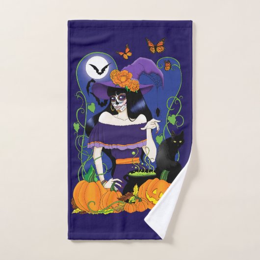 Halloween Witch Sugar Skull (Serviette à main)