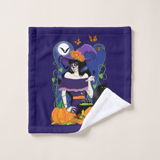 Halloween Witch Sugar Skull (Gant de toilette)
