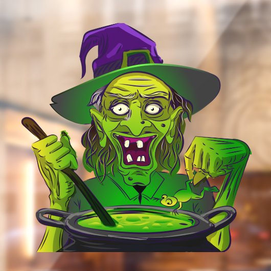 Halloween Witch Toad Frog Soup Raamsticker (Vel 2)