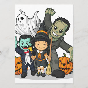 Halloween Witch, Vampire, Frankenstein & Ghost Kaart